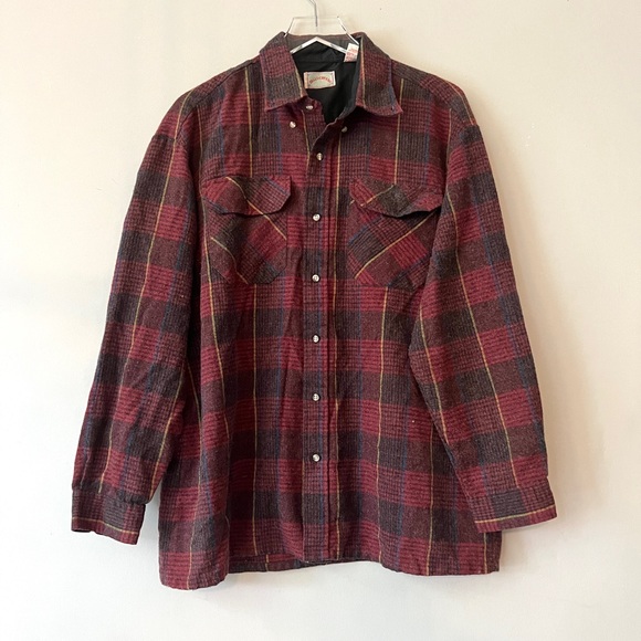 80s Men’s Plaid Flannel Wool Blend Buttondown Shirt Made in Korea - Picture 2 of 10